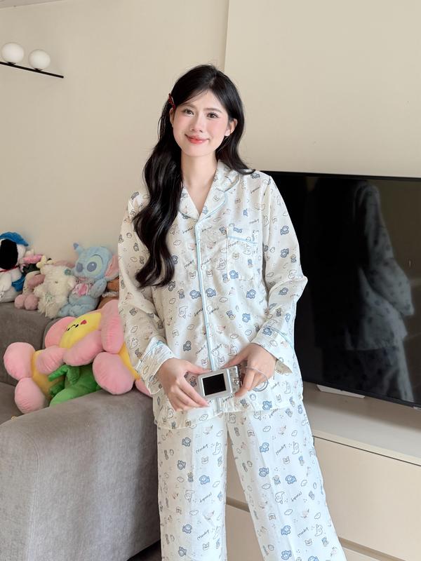 Set Bộ Đồ Ngủ BY CHANN (SP09 Bộ Viền Dài) áo dài quần dài, họa tiết dễ thương có bigsize 80kg