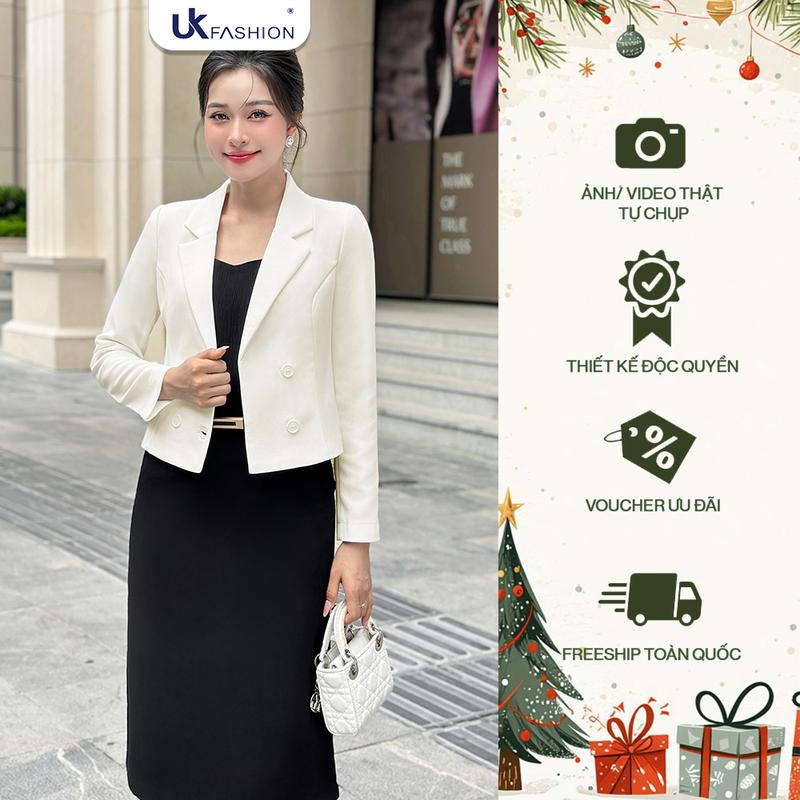  Áo Vest Công Sở Nữ UK Fashion Thiết Kế Dáng Lửng Dài Tay Thanh Lịch Basic Top UKAK2210002 