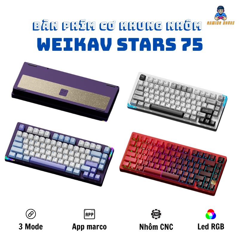 Bàn phím cơ khung nhôm CNC STARS 75 - 3 mode kết nối - Leaf spring Mount - LED RGB - Có APP - Hotswap - Full nhôm - Stars75s / stars75