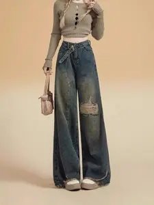 Adorela-Jeans 8840-Baggy Ripped Highwaist Celana Panjang Jeans Wanita Warna Ocean Blue cutbray