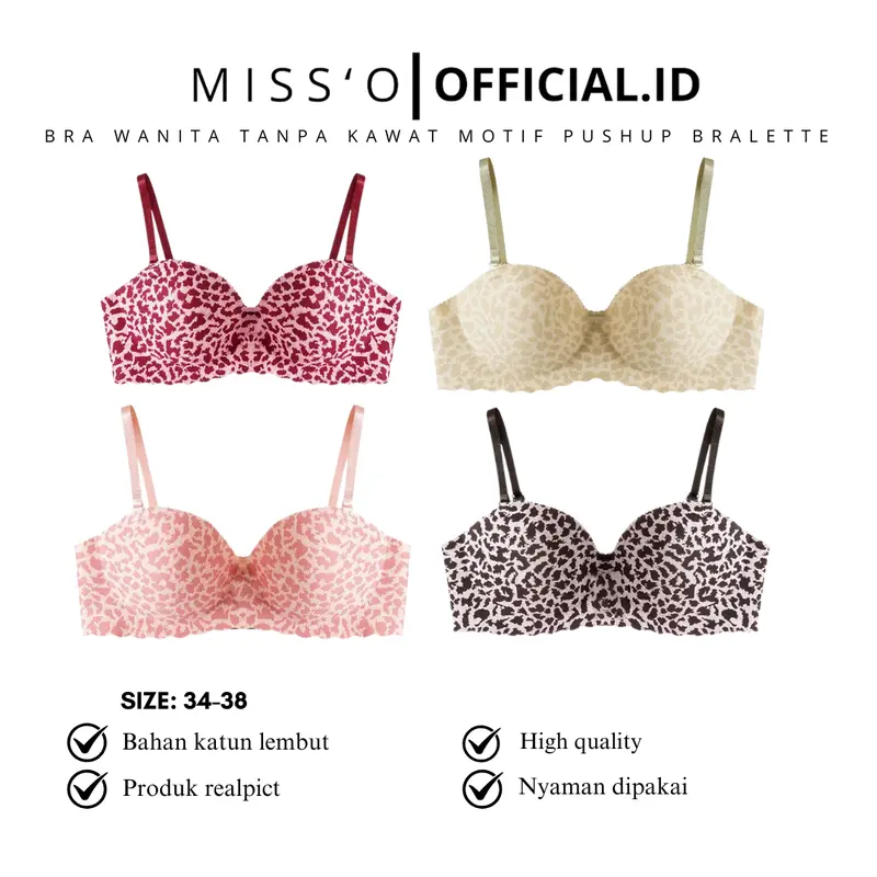 Missoofficial.id BR1931 Bh Bra Wanita Tanpa Kawat Motif Macam Tutul Seamless PushUp Bralette Pakaian Dalam 0