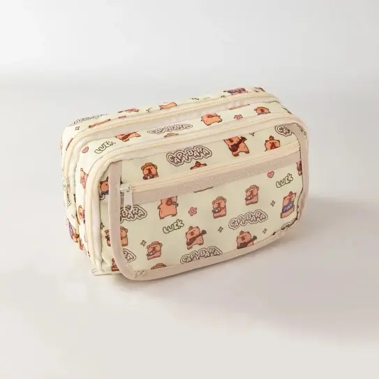 [Tặng cục bông + sticker ] Hộp đựng bút capybara nhiều ngăn mặt trước trong suốt 4