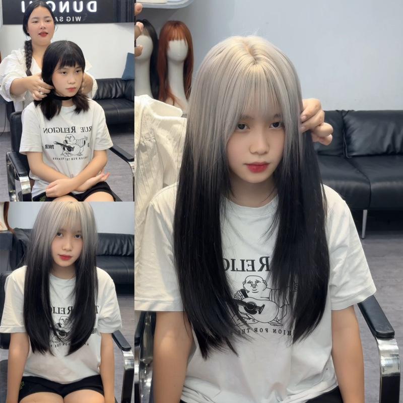 DJ-12 form mới Tóc giả nữ nguyên đầu thẳng layer tỉa dài 60cm ( ombre miêu nữ)