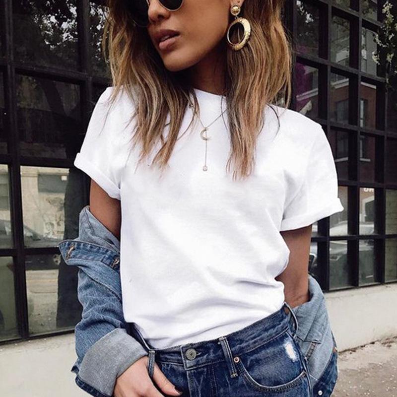 Product Introduction of Women Short Sleeves T-shirt Bottoming Shirt Round Neck Shirt Black White Solid Color Top Homewear T-shirt 1