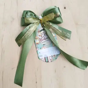 pita parcel/Tag Hadiah dengan Hiasan Pita Hijau - Cocok untuk Hadiah