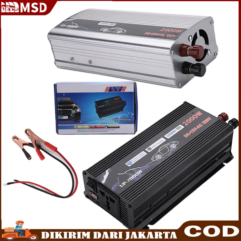 Car Power Inverter 1000Watt/2000 Watt Mobil Pure Sine Wave DC 12V 24V AC 220V Mengubah Arus Listrik Mobil 1