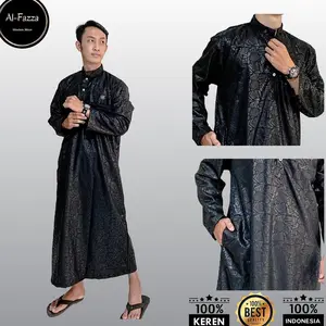 Al-Fazza Jubah Embos Sultan Remaja dan Dewasa Baju Muslim Pria Lengan Panjang Gamis Hitam Abu Putih Bahan BESTWAY PREMIUM GRADE A Size M-XXL Nyaman untuk Kegiatan Kasual