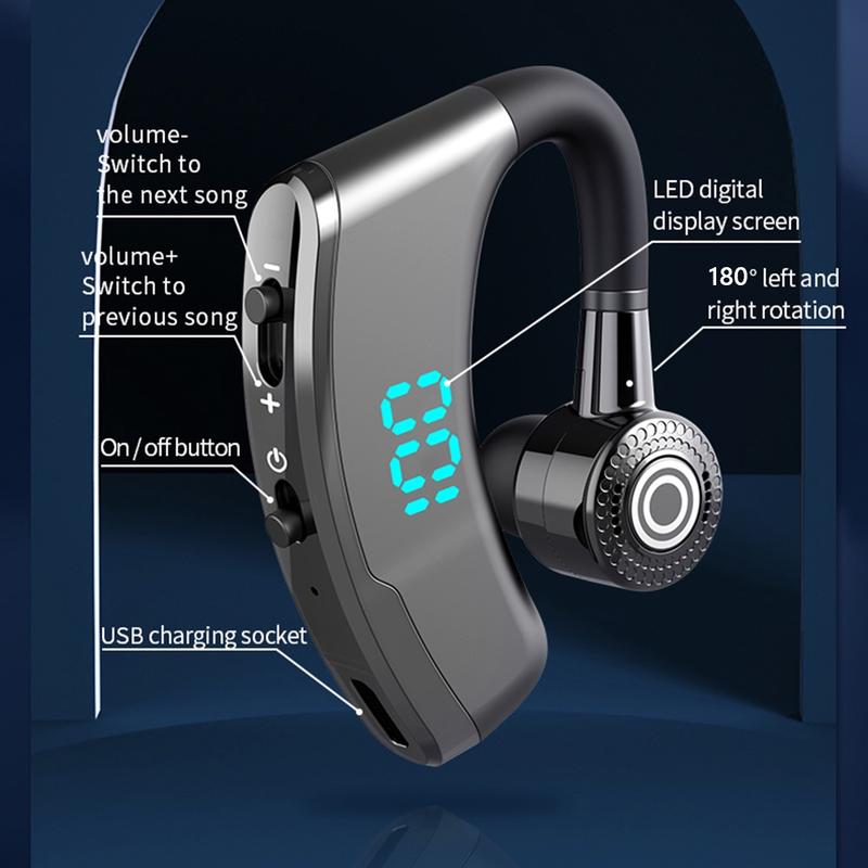 Tai nghe Bluetooth-compatible không dây V9 Pro, màn hình Led thông minh, tai nghe kinh doanh rảnh tay, móc tai, tai nghe nhét tai có micrô 7