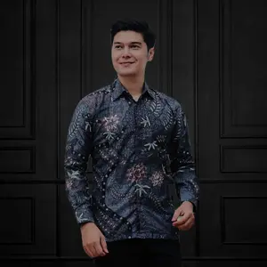 Kemeja Batik Pria Lengan Panjang Lapis Furing Motif Baron Abu abu