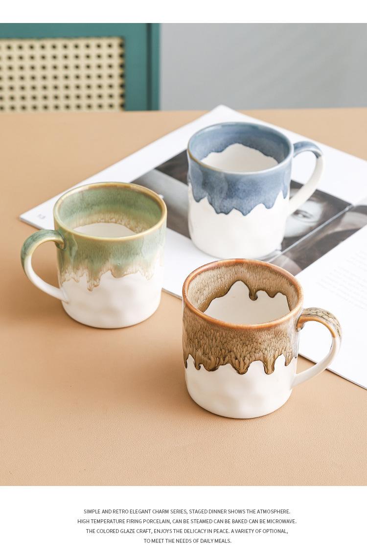 Product Introduction of Ceramic kiln mug High appearance level Household water cup Breakfast cup ins large capacity office afternoon teacup with hand gift drinkware reusable washable andwear-resistant 12