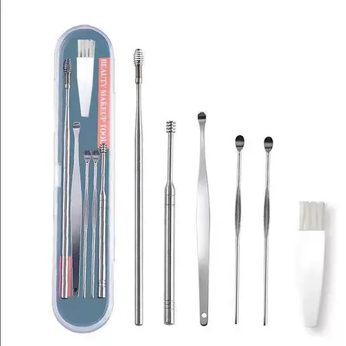 Alat Pembersih Telinga Set 6 Pcs Korek Kuping Stainless Steel Ear Wax + Kuas 5