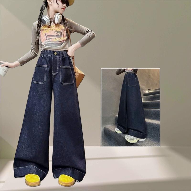 (16-50kg) Quần jean bé gái 10 tuổi dáng rộng ống hơi loe (mã LoeM03)