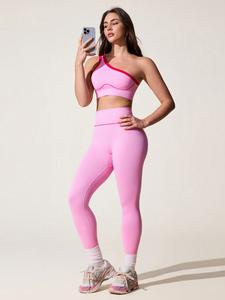 Conjunto de dos piezas para mujer: sujetador de yoga de cintura alta con bloques de color y tiras laterales transpirables, ropa cómoda para gimnasio y entrenamiento, ropa deportiva fitness, conjuntos deportivos perfectos.