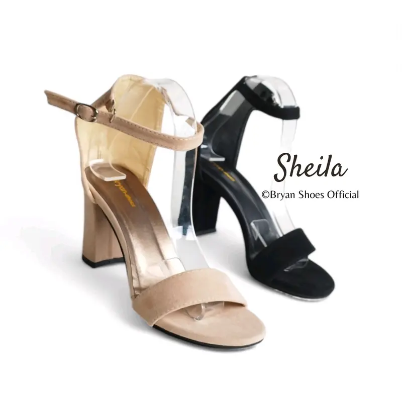 Sheila High Heels – Sepatu Sandal Hak Tahu 9cm Wanita | High Cutting Tumit | Elegan & Nyaman | Size 36-43 Wisuda Hitam Krem - Black Shoes Perempuan, Cewek jumbo 41 42 0