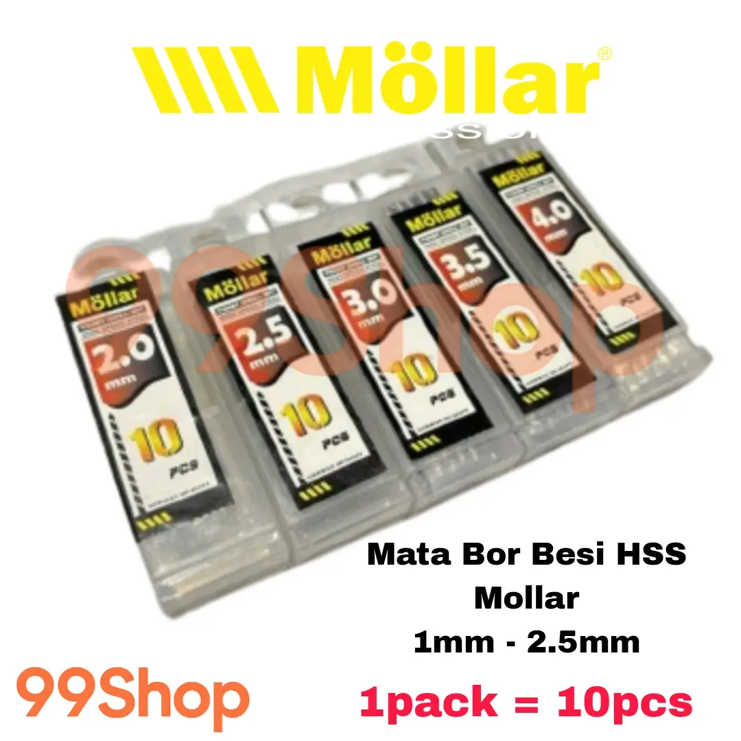 MATA BOR MOLLAR 1 PACK BESI PUTIH KAYU ALUMINIUM HSS TWIST DRILL BITS 1MM 1.5MM 2MM 2.5MM 3MM 3.5MM 4MM 4.5MM 5MM 5.5MM 6MM 6.5MM 7MM 7.5MM 8MM 8.5MM