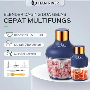 HAN RIVER Blender 2.5L+0.6L Dual Cup Multifungsi Chopper Daging dan Bumbu Mudah Dibersihkan