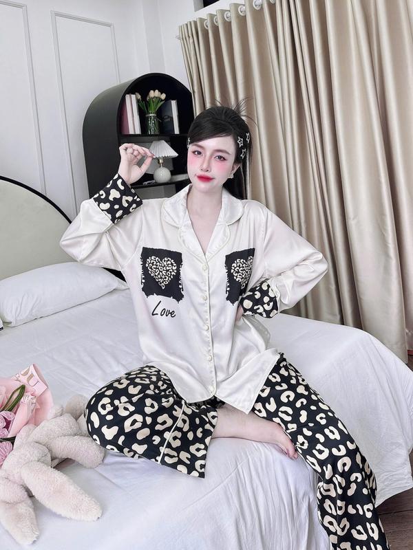  Đồ Bộ Pijama Nữ Lụa Latin Tơ Tằm Thoáng Mát Tay Dài Quần Dài In Họa Tiết Màu Kem  Size 45-60kg và 61-75kg  Có Bigsize  Women Dài Tay 