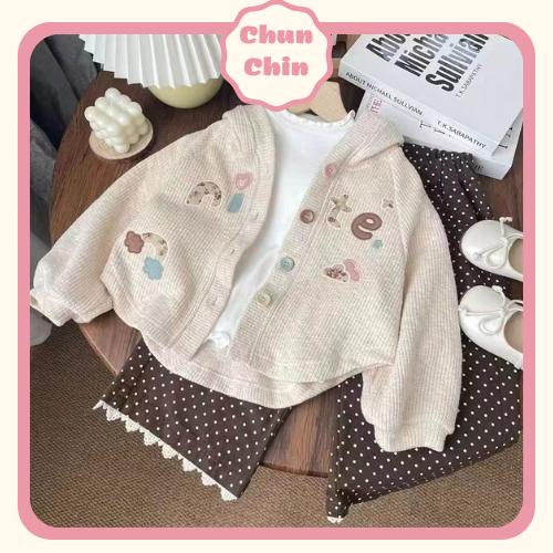 AK054 (8-23kg) - Áo Khoác Cardigan Len Màu Kem Có Mũ Cúc Nhiều Màu