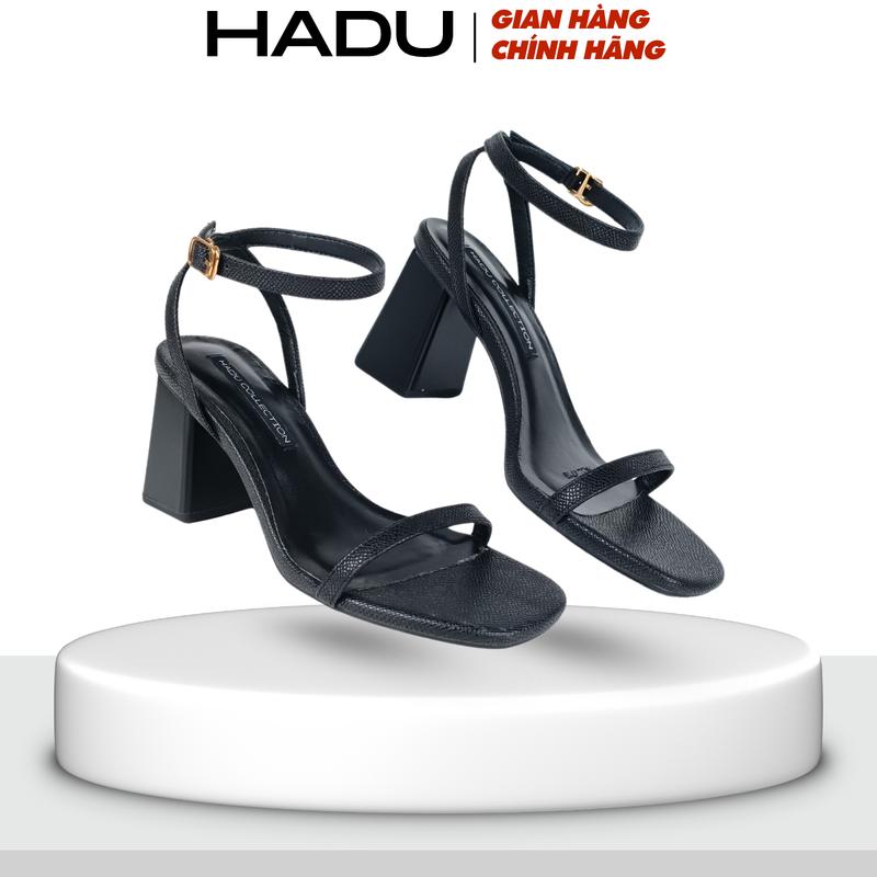 Chân có bề ngang nâng size Giày Sandal Gót Vuông 7P Quai Ngang Dây Mảnh HADU M7119 Da Vân Cao Cấp Bảo Hành 12T Nữ DéP Shoes