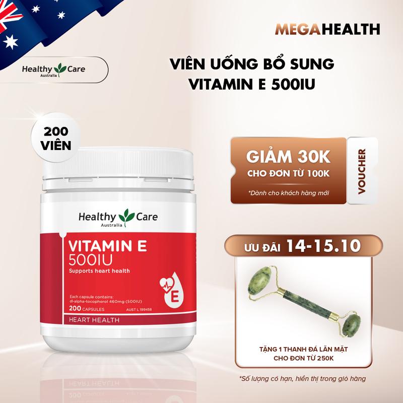 Viên Uống Bổ Sung Vitamin E Healthy Care 500IU 460mg 200 Viên Hỗ Trợ Tái Tạo, Cải Thiện Làn Da Và Mái Tóc