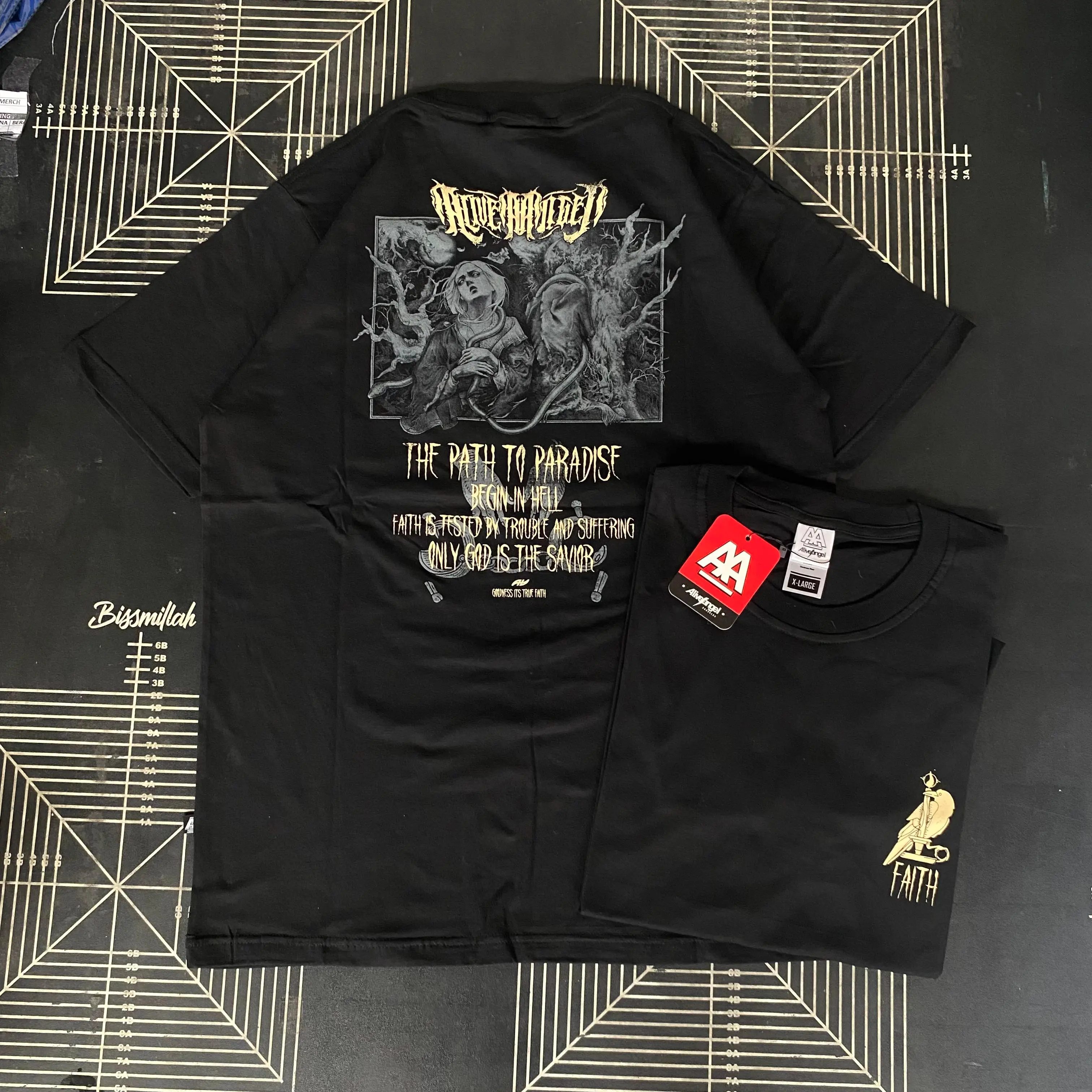Kaos Metal Underground Faith Vintage Lengan Pendek / Tshirt Distro Pria & Wanita Hitam Original Alive Angel Full Tag Label / T-shirt Streetwear Deathmetal Black Tees Katun Combad 30s