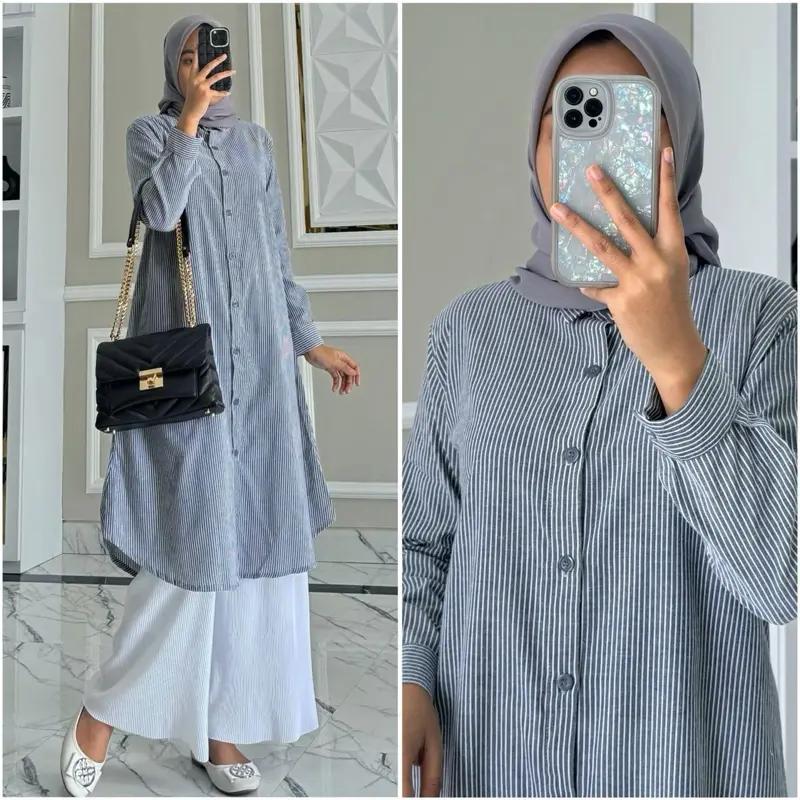 Zalfaoutfit POPPY tunik Baju Atasan Wanita muslim Tunik kerja kuliah panjang polos Katun Poplin premium lengan manset