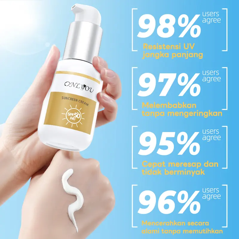 【BPOM Certification】ONLYOU PAKET ONLYOU Serum Foundation Cair Menyamar Noda+ ONLYOU Sunscreen Cream Isolation Makeup Primer 3-in-1 Tabir Surya COD【Sunscreen*1+Foundation*1+PUFF*1】 Bibir Waterproof【COD】 7