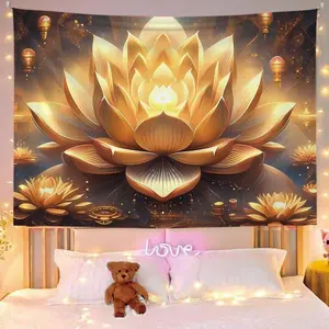 Kain gantung totem gaya etnik teratai yang indah, kain latar belakang meditasi yoga India, dekorasi samping tempat tidur kamar tidur, permadani hangat