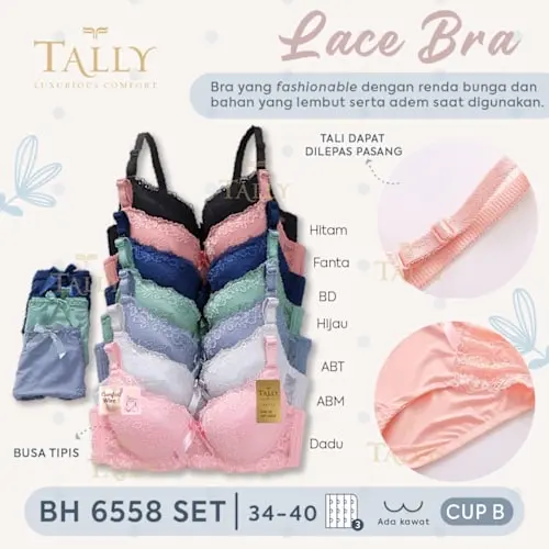 Bra set busa tipis Tally berkawat cup B sampai C