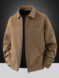 Chaqueta de piel de ciervo para hombre, cierre de cremallera, diseño de solapa, chaqueta ligera de color sólido, duradera, lavable en máquina, adecuada para la vida diaria, trabajo, ocio al aire libre y vestimenta formal - (primavera/otoño/invierno)