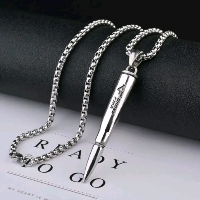 KALUNG TITANIUM LIONTIN PELURU PRIA WANITA ANTI KARAT DAN ANTI LUNTUR PRODUK TERLARIS GAYA HIP HOP Cewek cowok