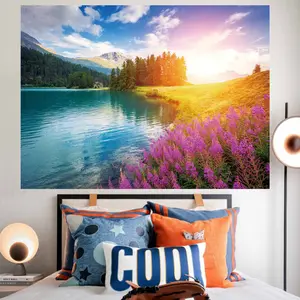 Tapestry Dinding Gunung Salju - Dekorasi Kamar Tidur Estetik, Kain Gantung Healing untuk Samping Tempat Tidur