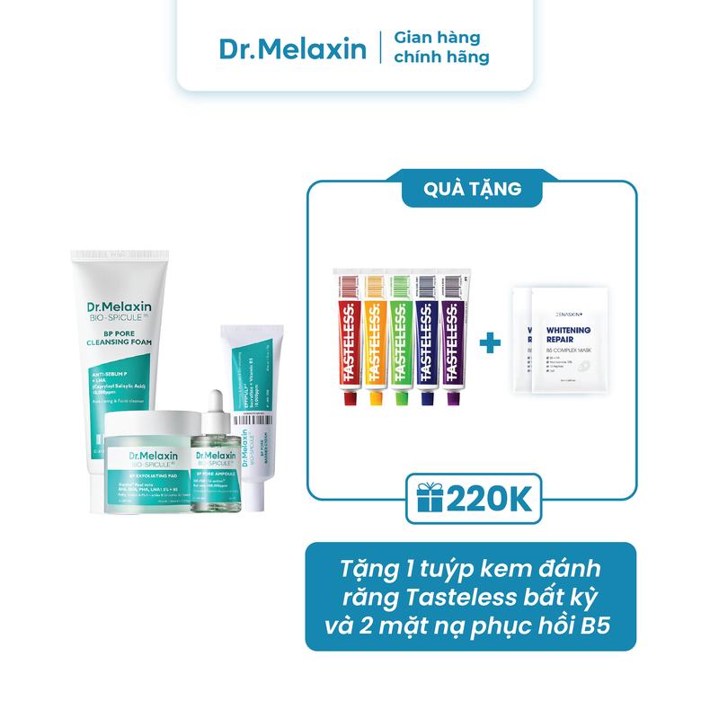 Dr. Melaxin - Combo BP Pore hỗ trợ cải thiện và chăm sóc chuyên sâu lỗ chân lông: Sữa rửa mặt 100 ml + Toner PAD 70ea + Serum 30ml +Kem 50gr kèm quà tặng