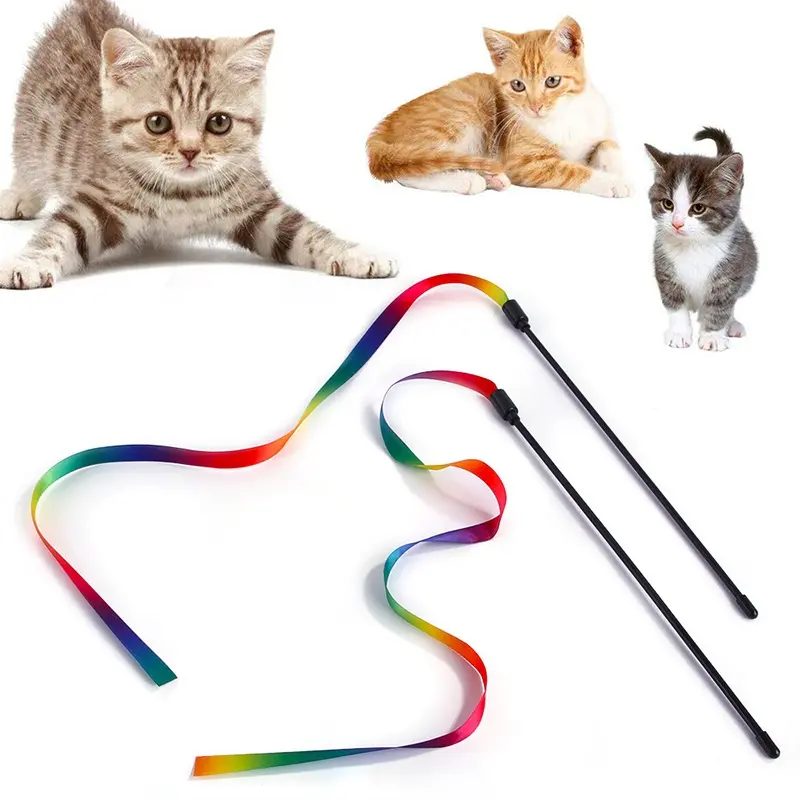 Rainbow Ribbon Cat Stick Training Stick Pet Toys Cat Toys