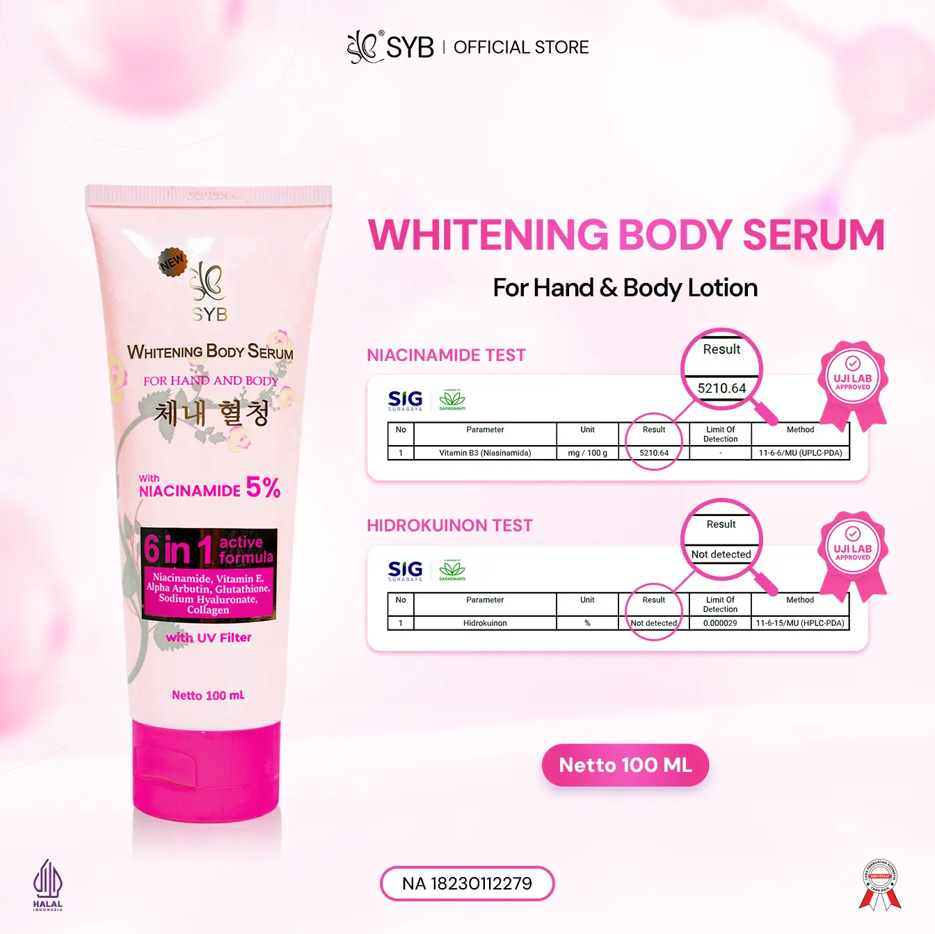 NEW SYB Whitening Body Serum With Collagen + 5% Niacinamide 【Netto 100ml】- Mencerahkan & Melembabkan Kulit