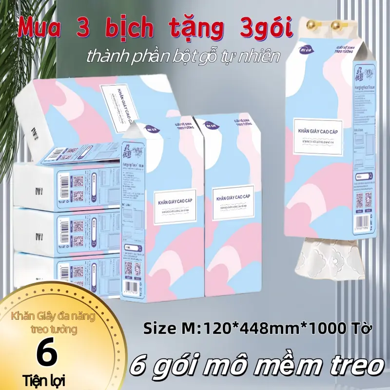 Combo 6 bịch khăn giấy rút treo tườn Megia tissue 4 Lớp1100 Tờ 175 * 125mm, Mềm Mại, Siêu Chắc, Thấm Hút, Tiện Lợi, An Toàn, Làm Bằng Thành Phần Bột Gỗ, Thích Hợp Sử Dụng Trong Nhà Vệ Sinh