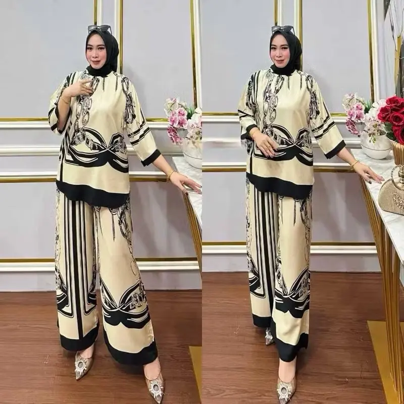 One set wanita kekinian salur kekinian layla rayon premium/Batik fashion/ dewasa Celana Panjang Setelan Wanita Formal Motif Nyaman 2
