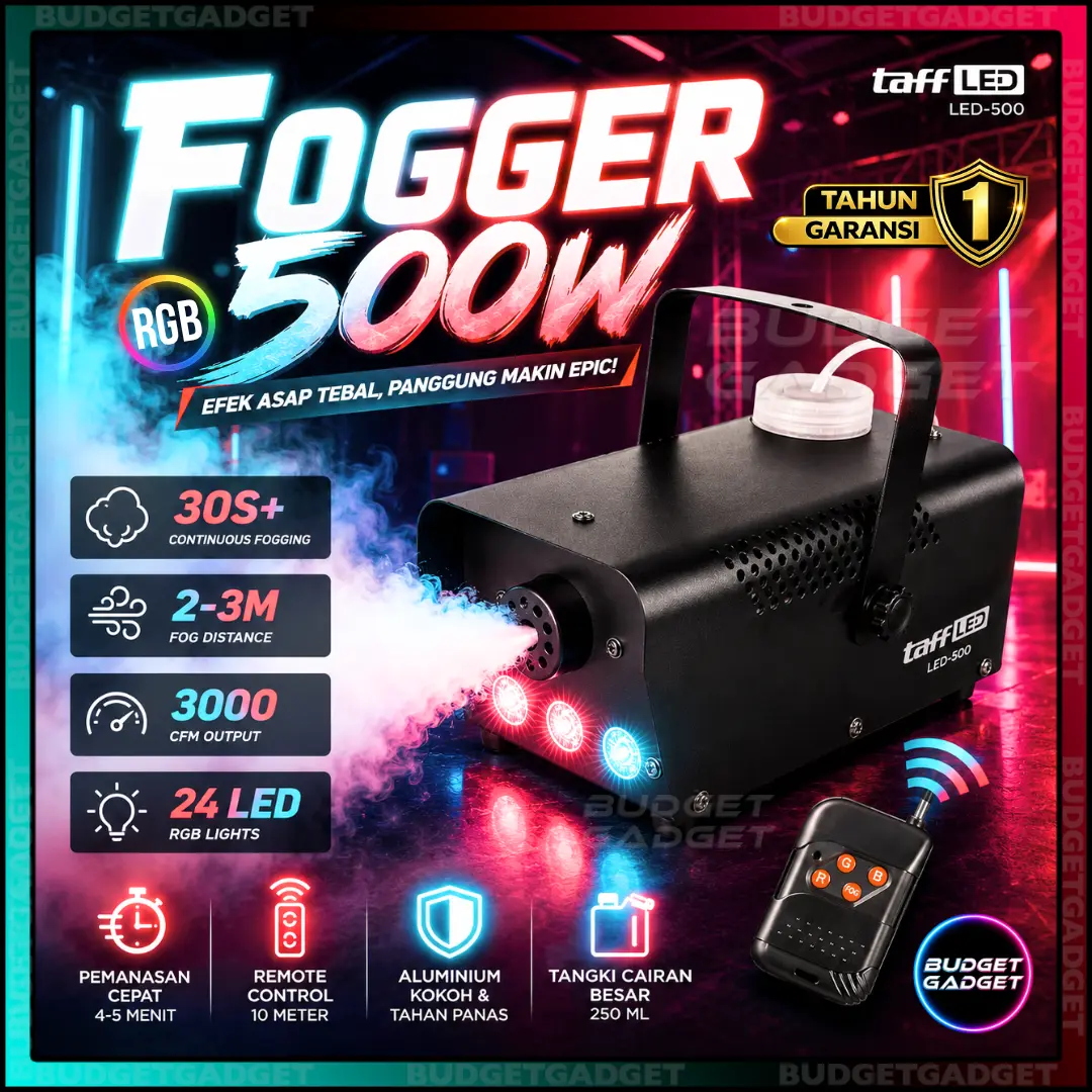 TaffLED Mesin Sistem Fogger Pembuat Asap Panggung Kabut Stage Machine Ejector with RGB LED untuk Stage Party Pesta Konser - KY-LED500