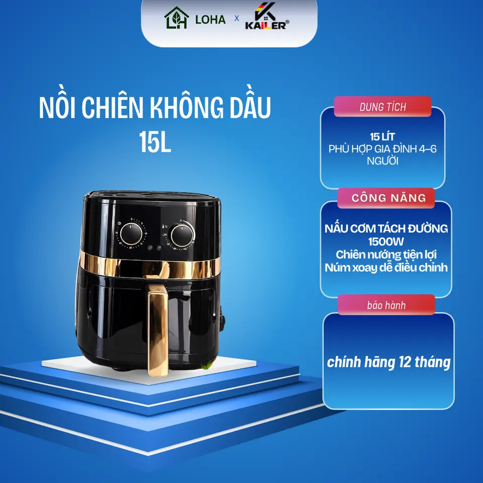 Nồi Chiên Không Dầu 15L 1500W – Nồi Chiên Không Dầu Dung Tích Lớn, Chiên Nướng Thực Phẩm, Điều Chỉnh Nhiệt Độ & Thời Gian