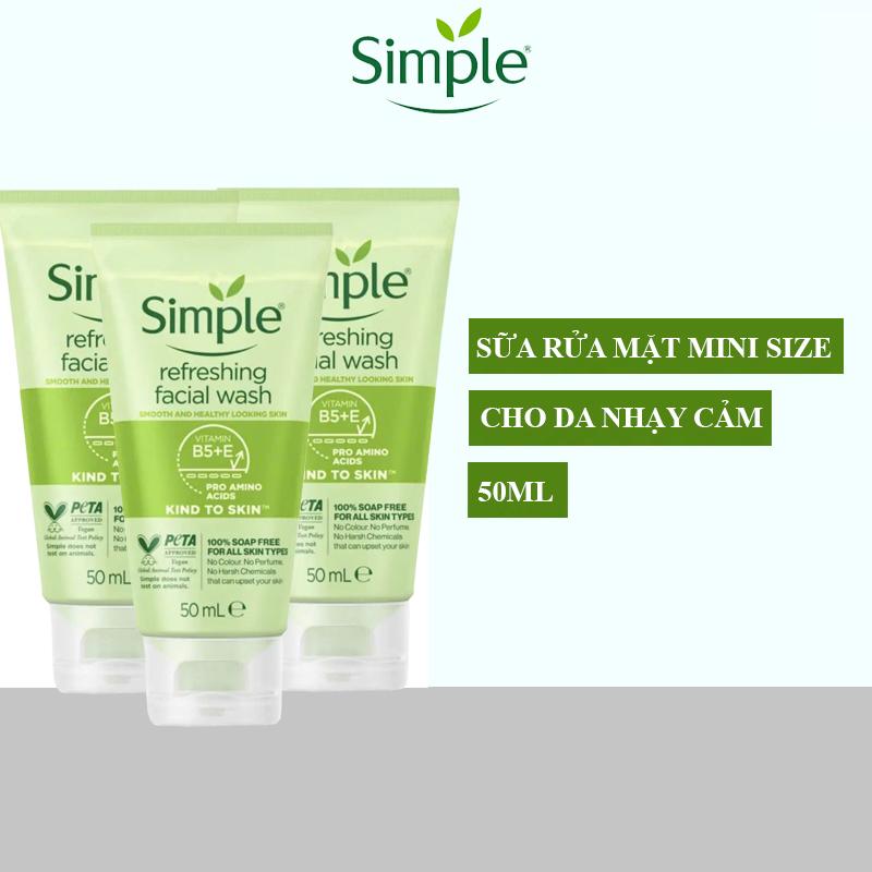 Sữa rửa mặt mini du lịch Simple Refreshing Facial Wash Gel 50ml Không Chứa Xà…