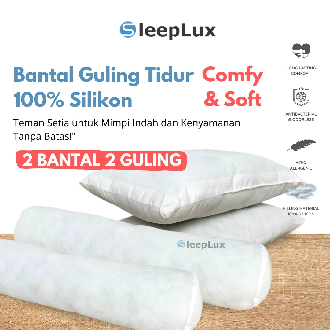Paket Isi 2 Bantal 2 Guling Isian Full Silikon Tidak Mudah Kempes Empuk