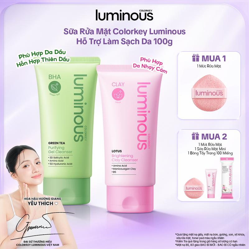 Sữa Rửa Mặt Colorkey Luminous Bùn Khoáng Hoa Sen/Trà Xanh Cho Da Nhạy Cảm Làm Sạch Sâu, Giảm Dầu Thừa & Ngăn Ngừa Mụn 100g