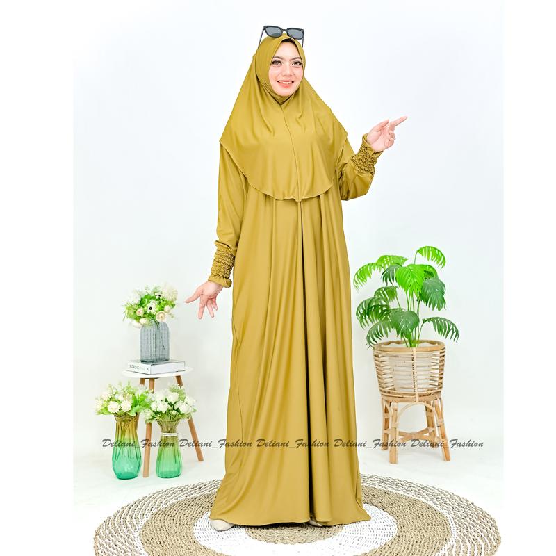 Aulia Abaya Set Hijab Gamis Bahan Jersy Syari Polos set Bergo Muslim Wanita 7