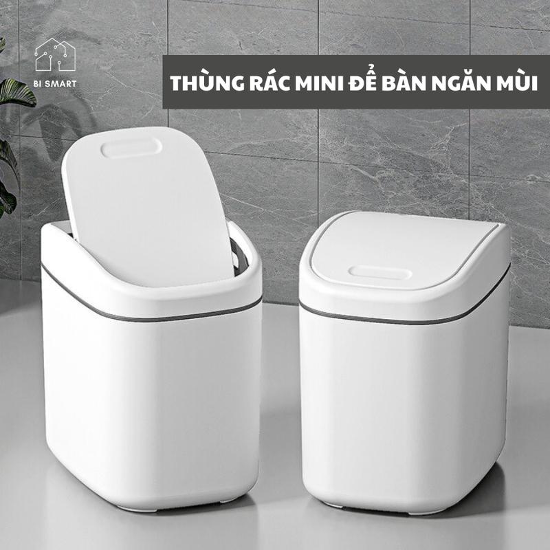  Thùng Rác Để Bàn Mini Kiểu Dáng Tối Giản Sang Trọng Với Nắp Lật Tiện Lợi Chất Liệu ABS Cao Cấp 2 Màu Bismart 