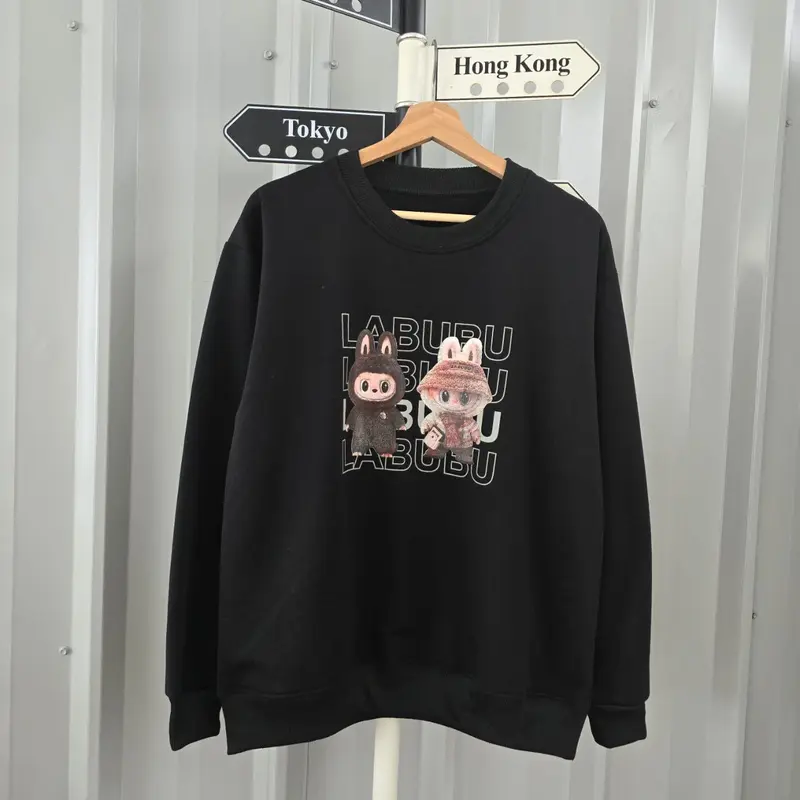 COD Sweater Crewneck wanita motif LABUBU2  Fit to L katun Fleece 7