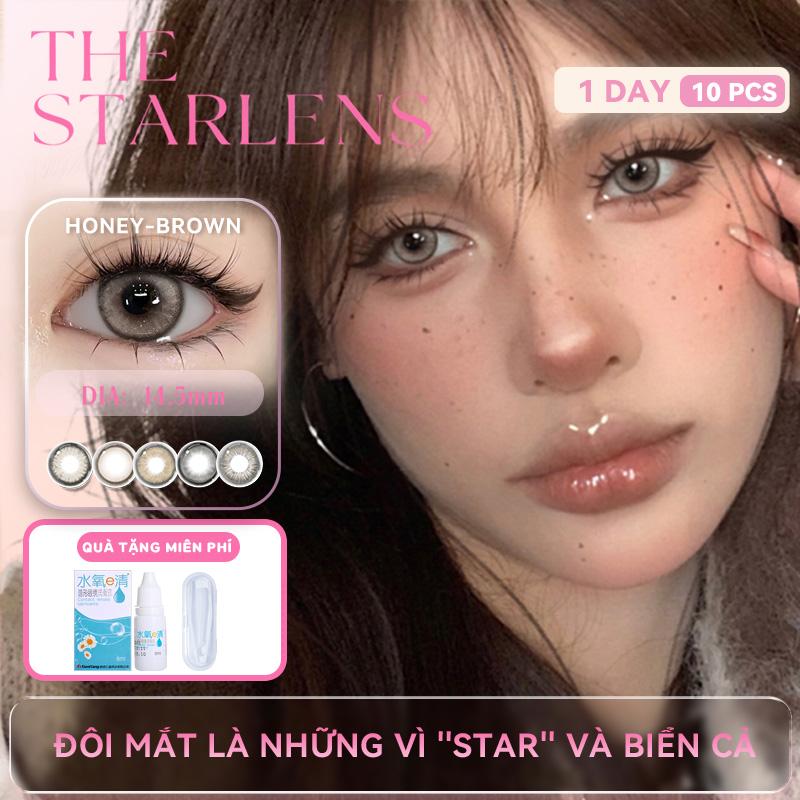  Kính áp tròng Starlens 10 cái với lớp 0,0 được sử dụng trong 1 ngày màu nâu   xám   xanh da trời hỗn hợp độ dày 14,5   14,2mm 