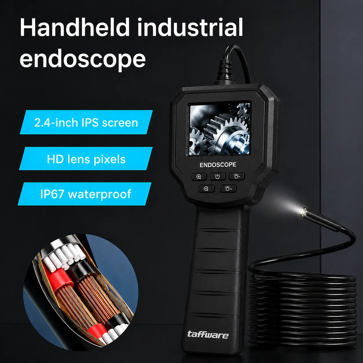 Kamera Endoskop Industrial Borescope 2.4 Inch IP67 2600mAh 5M