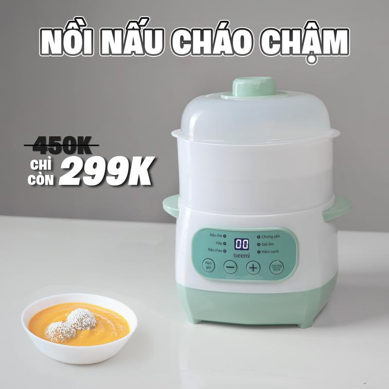 Nồi nấu cháo chậm Beemi dung tích 1L, Nồi Điện đa chức năng, nấu cháo, nấu chè, kho thịt, hầm canh, chưng yến, kèm thố sứ tráng men, an toàn, tiện lợi nắp rời cơm điện 3 trong 1 mini noicomdien tu nồi hầm chậm rice cooker cho bé