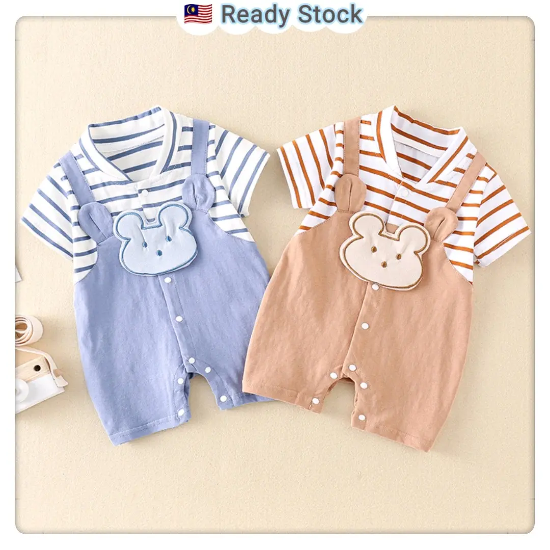Newborn Baby Boy Infant Kids Cute Bear 3D Sponge Fabric Cartoon Romper Fake 2pcs Jumpsuit Boys