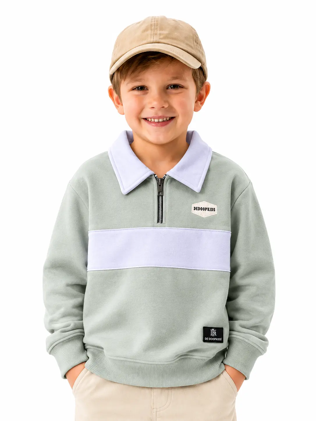 Dedoopkids Jaket Rugby Anak & Dewasa Hijau Sage / Jaket Ritsleting Kerah fashion